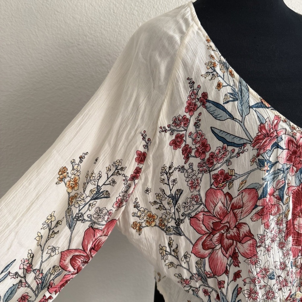 Billabong Women's Small Top Blouse Gauzy Boho Peplum Puff Sleeve Cottagecore - Picture 8 of 11